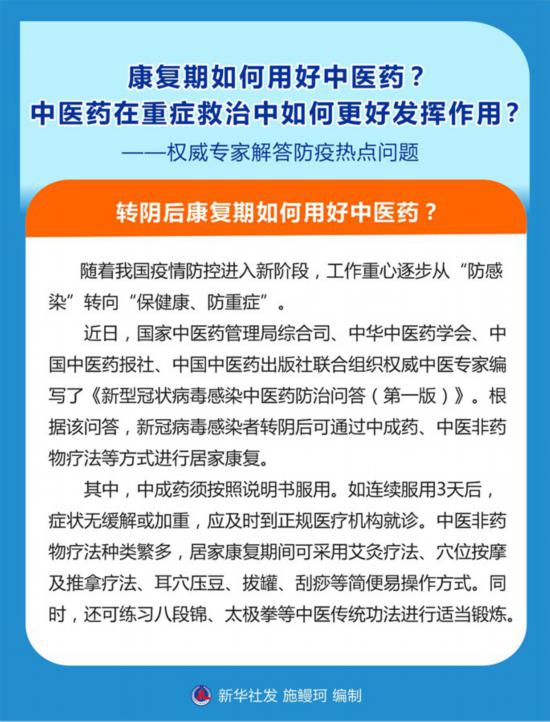 康復(fù)期如何用好中醫(yī)藥？中醫(yī)藥在重癥救治中如何更好發(fā)揮作用？——權(quán)威專家解答防疫熱點問題