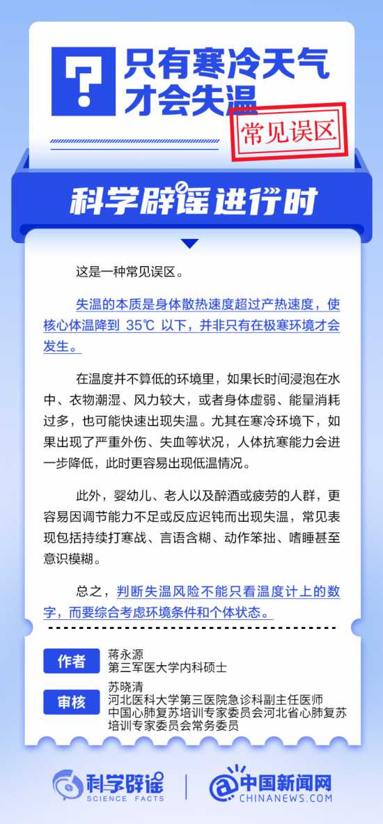 只有寒冷天氣才會失溫？