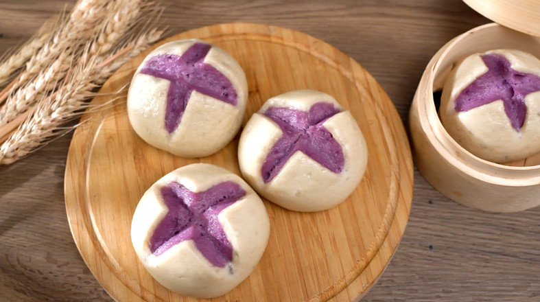 紫薯花開饅頭的做法-甜味蒸菜譜