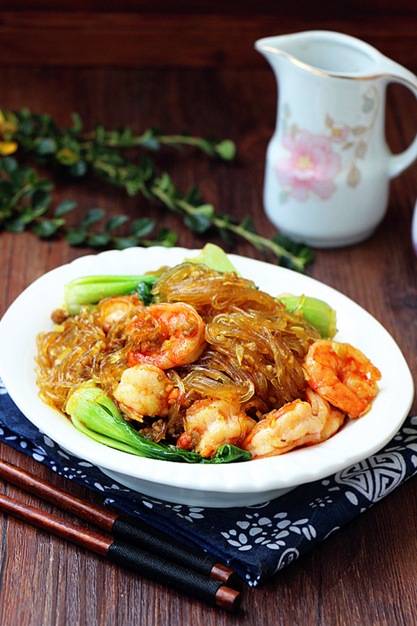 咖喱粉絲蝦的做法-咸鮮味炒菜譜