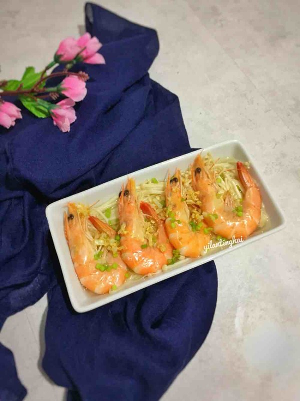 蝦蒸金針菇＃午餐＃的做法-家常味蒸菜譜