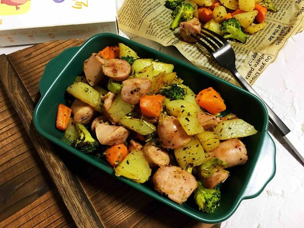 香腸烤土豆的做法-黑椒味烤菜譜