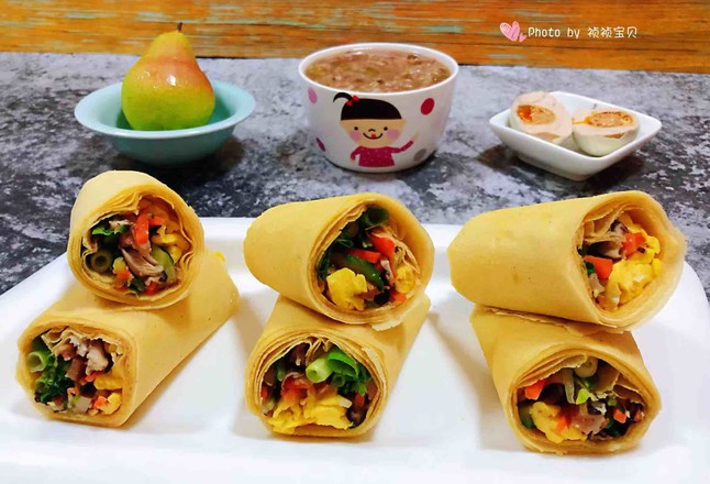 雞蛋時(shí)蔬煎餅卷的做法-咸鮮味炒菜譜