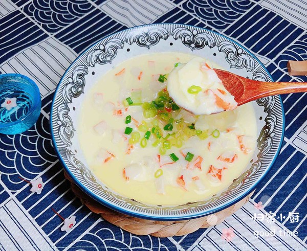 豆漿蟹柳蒸水蛋（經典家常粵菜）的做法-咸鮮味蒸菜譜