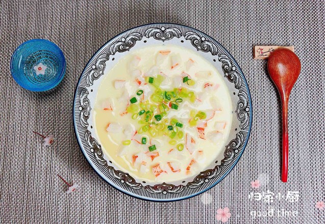 豆漿蟹柳蒸水蛋（經典家常粵菜）的做法-咸鮮味蒸菜譜