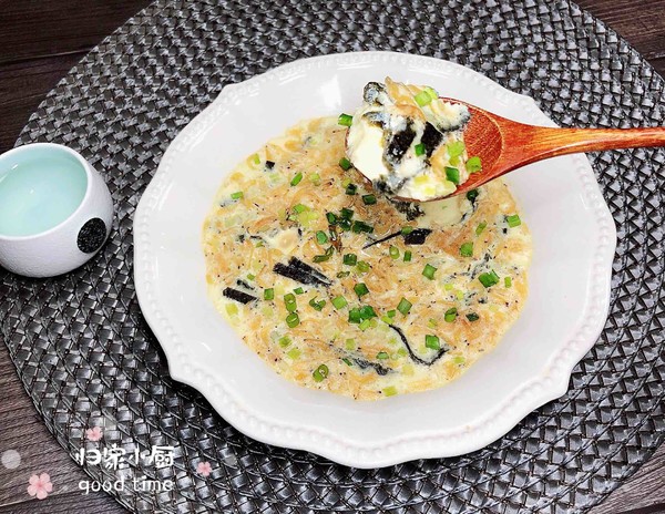 海米海苔豆漿蒸水蛋的做法-咸鮮味蒸菜譜