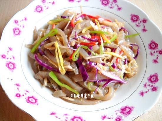 五彩酸辣魔芋絲的做法-酸辣味炒菜譜