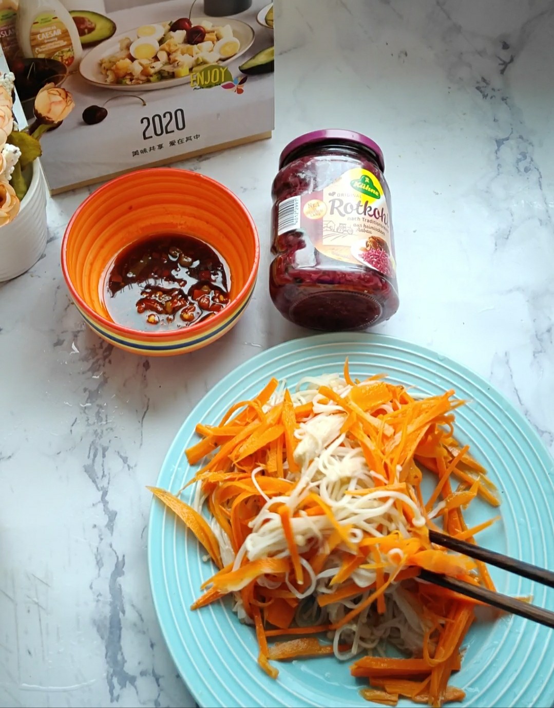 腌紅椰菜金針菇的做法-酸辣味拌菜譜