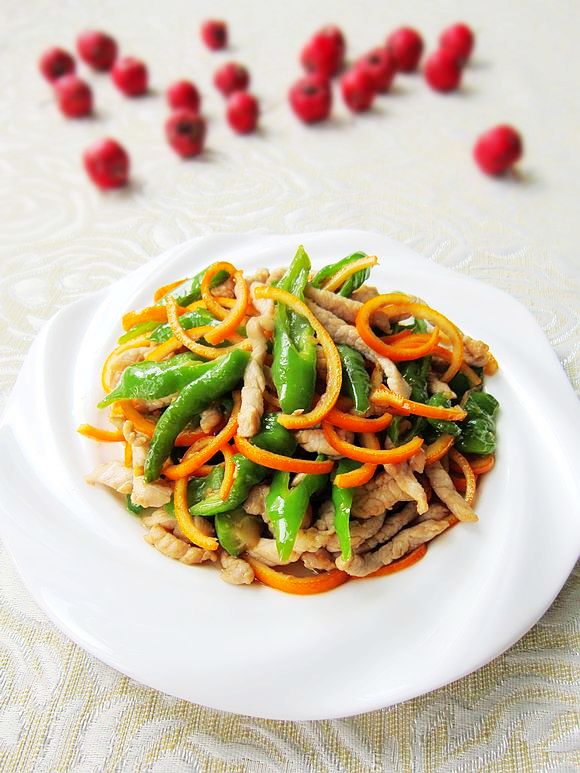 橙子皮炒肉絲的做法-家常味炒菜譜