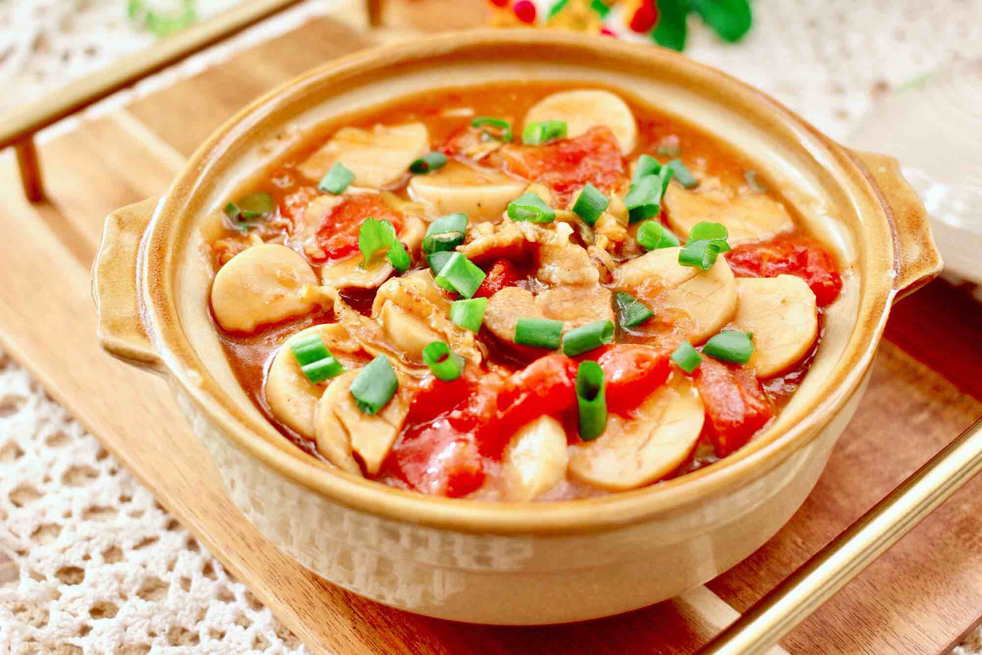 杏鮑菇扇貝花肉煲的做法-家常味燉菜譜