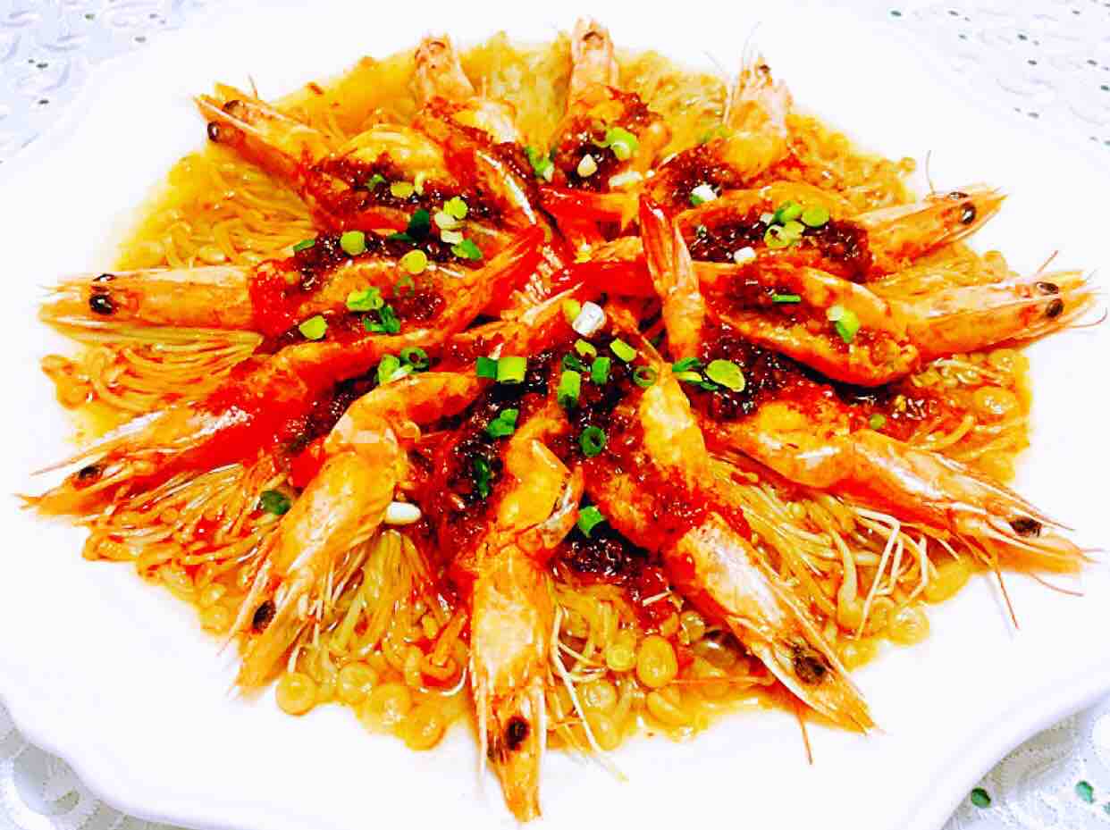 蒜蓉海蝦蒸金針菇的做法-家常味蒸菜譜