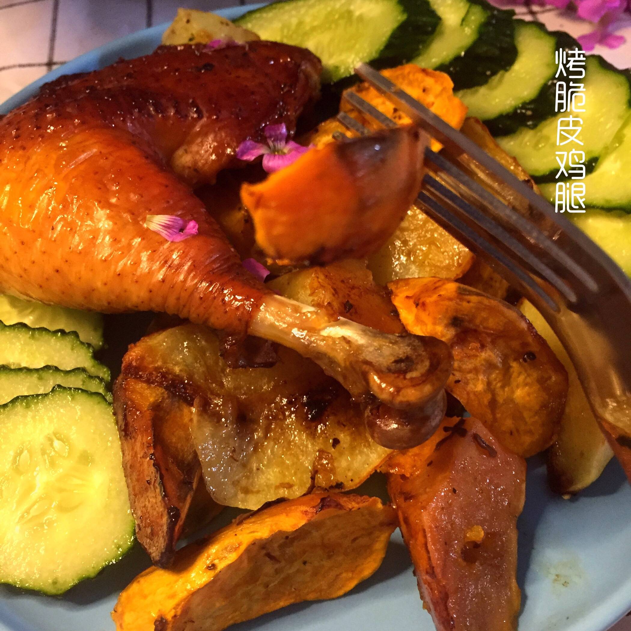 快手烤箱菜集合之烤脆皮雞腿（含薯塊）的做法-家常味烤菜譜