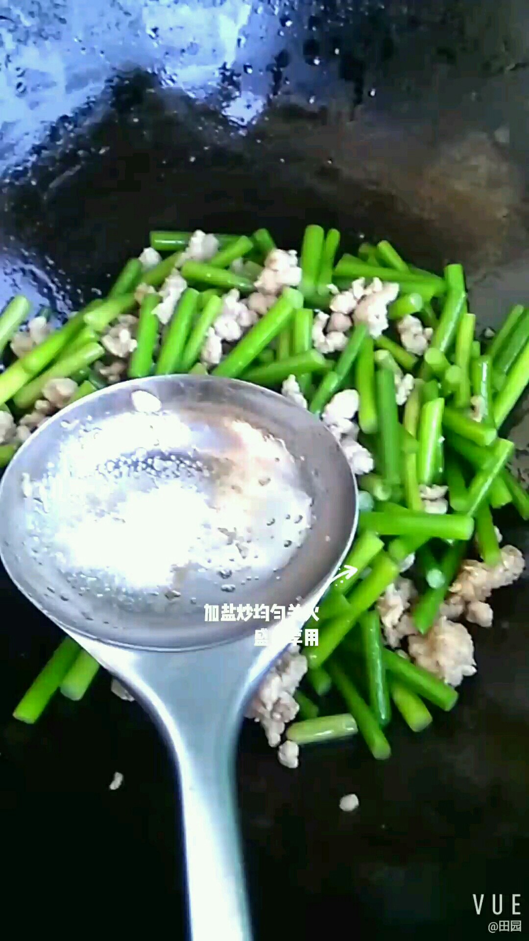 豬肉餡炒蒜薹的做法-咸鮮味炒菜譜