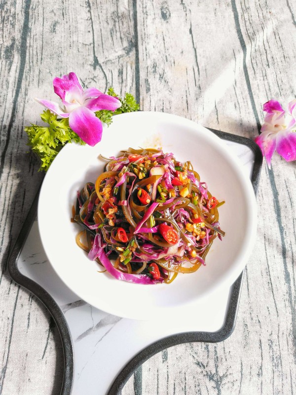 紫甘藍拌海帶絲的做法-酸辣味拌菜譜