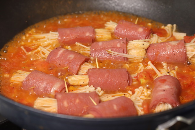 培根金針菇番茄湯的做法-家常味煮菜譜