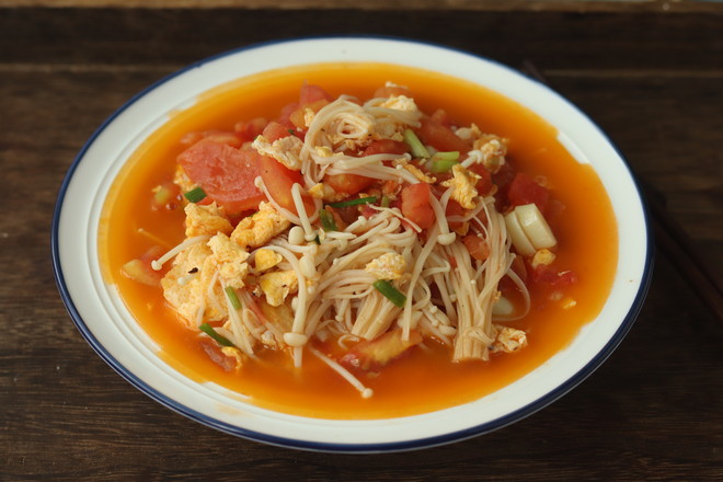 金針菇番茄雞蛋的做法-家常味炒菜譜