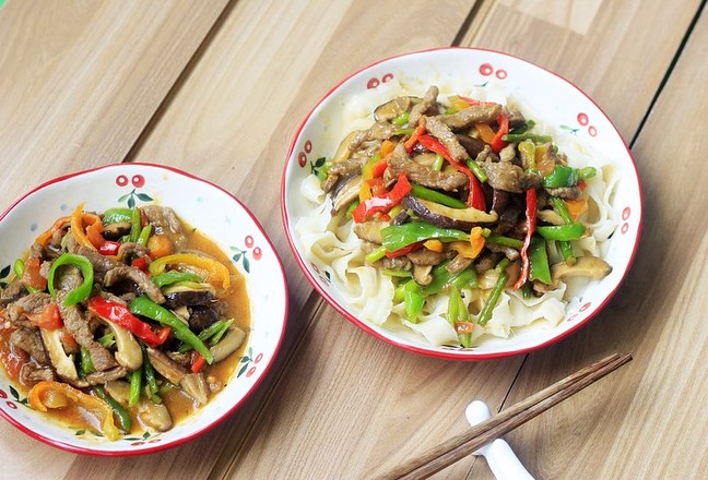 香菇羊肉拌皮帶面的做法-家常味炒菜譜