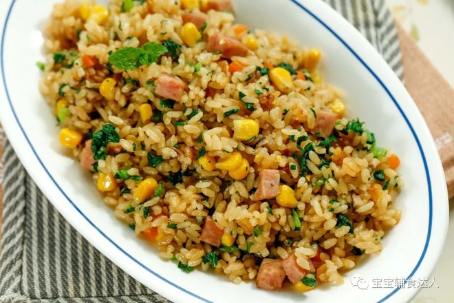 午餐肉燜飯  【寶寶輔食】的做法-咸鮮味燜菜譜